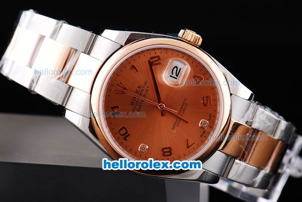 Rolex Datejust Oyster Perpetual Automatic Two Tone with Rose Gold Bezel,Khaki Dial and Number Marking-Small Calendar - Click Image to Close